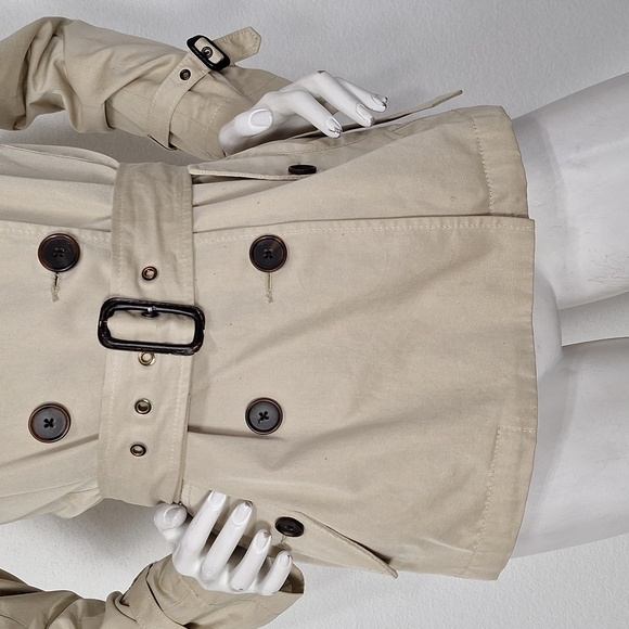 Banana Republic Tan Belted Old Money Double Breasted Short Trench Coat Size S - Picture 4 of 15